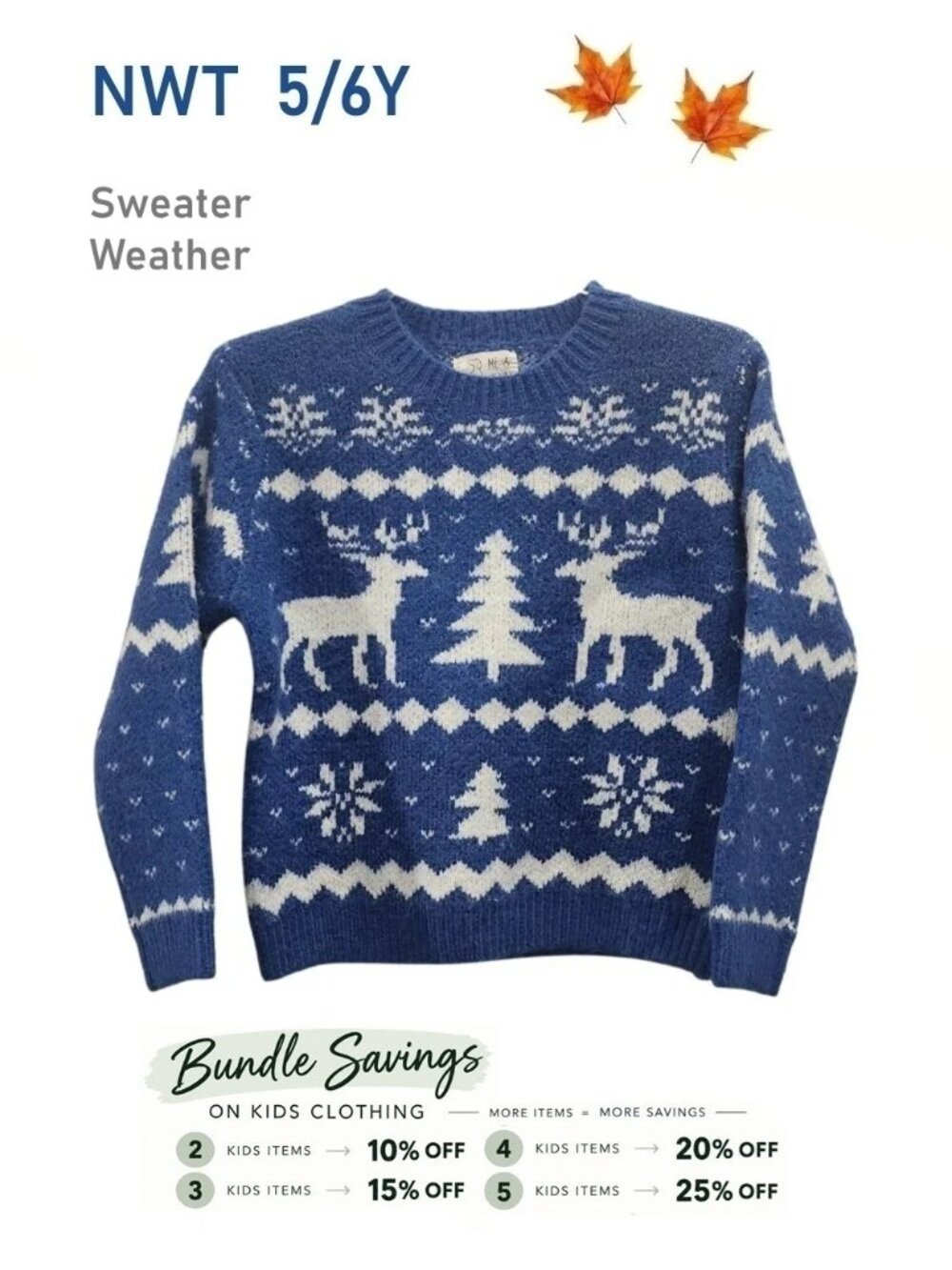 Me & Henry - Holiday Theme Sweater Reindeers Trees Snowflakes - size 5/6Y